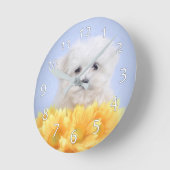 マルチーズ子犬 ラウンド壁時計 (傾斜)