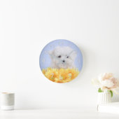 マルチーズ子犬 ラウンド壁時計 (ホーム)