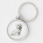 マルチーズ座っている犬の子犬 キーホルダー (正面)