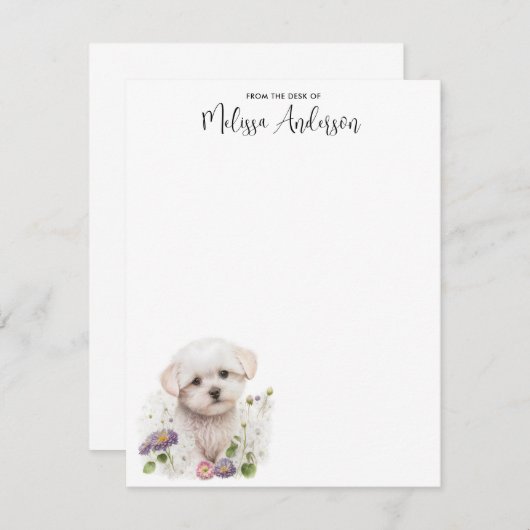 マルチーズ犬かわいい子犬の水色パーソナライズされた ノートカード (正面/裏面)