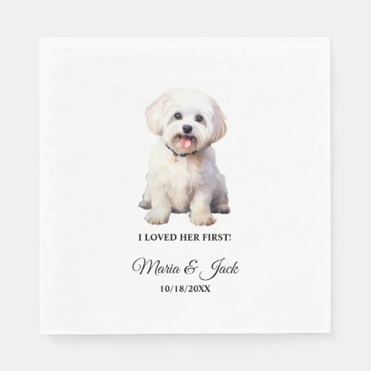 マルチーズ犬が最初に彼女を愛し結婚た スタンダードランチョンナプキン (正面)