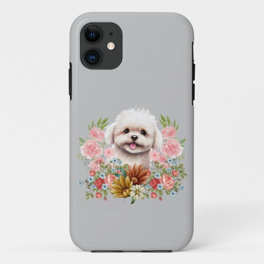 マルチーズ犬と花、かわいいマルチーズ子犬 Case-Mate iPhoneケース (裏面)