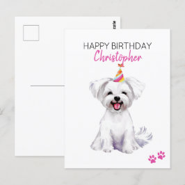 マルチーズ犬のオーダーメイド誕生日カード ポストカード