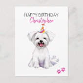 マルチーズ犬のオーダーメイド誕生日カード ポストカード (正面)