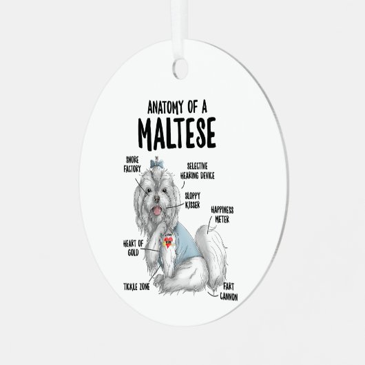 マルチーズ犬のオーナー子犬のかわいいおもしろいTの解剖学 メタルオーナメント (正面左)