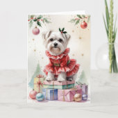 マルチーズ犬のクリスマスグリーティング カード (正面)
