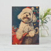 マルチーズ犬のクリスマス シーズンカード (スタンド正面)