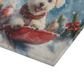 マルチーズ犬のソリで雪のクリスマス カッティングボード (角)