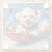 マルチーズ犬のソリで雪のクリスマス ガラスコースター (裏面)