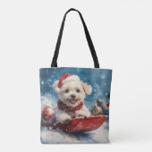 マルチーズ犬のソリで雪のクリスマス トートバッグ (裏面)