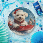 マルチーズ犬のソリで雪のクリスマス ペーパープレート (パーティー)