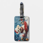 マルチーズ犬のソリで雪のクリスマス ラゲッジタグ (裏面縦)