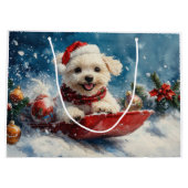 マルチーズ犬のソリで雪のクリスマス ラージペーパーバッグ (裏面)