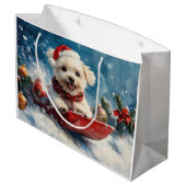 マルチーズ犬のソリで雪のクリスマス ラージペーパーバッグ (裏面アングル)