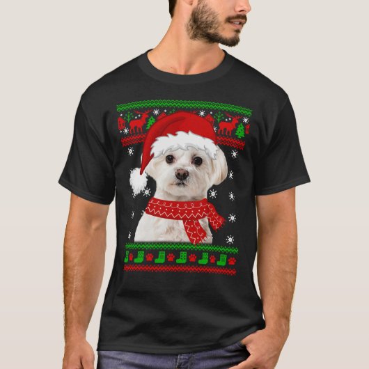 マルチーズ犬の醜いセータークリスマスパピードッグ恋人 Tシャツ (正面)