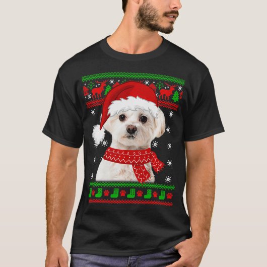 マルチーズ犬の醜いセータークリスマスパピードッグ恋人 Tシャツ (正面)