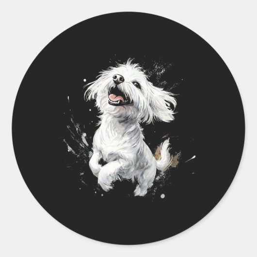 マルチーズ犬よくはしゃぐ愛者 ラウンドシール (正面)