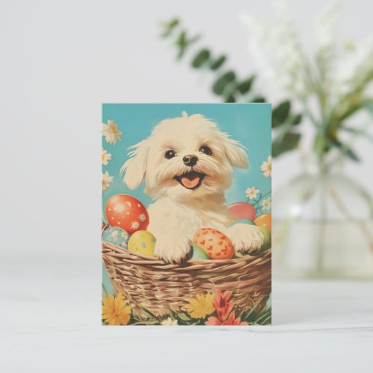 マルチーズ犬ヴィンテージイースター ポストカード (スタンド正面)