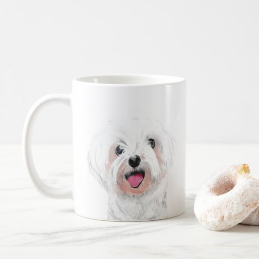 マルチーズ白犬かわいいマグカップ コーヒーマグカップ (ドーナツ)