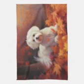 マルチーズ紅葉秋インスパイア キッチンタオル (縦)