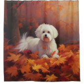 マルチーズ紅葉秋インスパイア シャワーカーテン (正面)