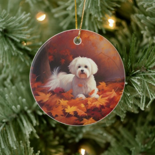 マルチーズ紅葉秋インスパイア セラミックオーナメント (ツリー)