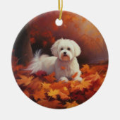 マルチーズ紅葉秋インスパイア セラミックオーナメント (正面)