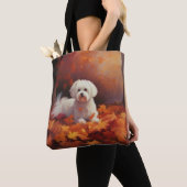 マルチーズ紅葉秋インスパイア トートバッグ (クローズアップ)