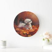 マルチーズ紅葉秋インスパイア ラージ壁時計 (ホーム)