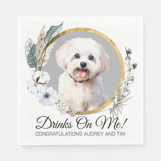 マルチーズ結婚のナプキンと犬の写真 スタンダードランチョンナプキン (正面)