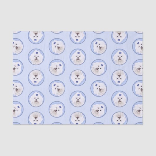 マルチーズ絵を描ズブルーボウかわいいオリジナルドッグアート 薄葉紙 (正面)