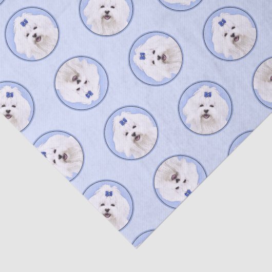 マルチーズ絵を描ズブルーボウかわいいオリジナルドッグアート 薄葉紙 (詳細)