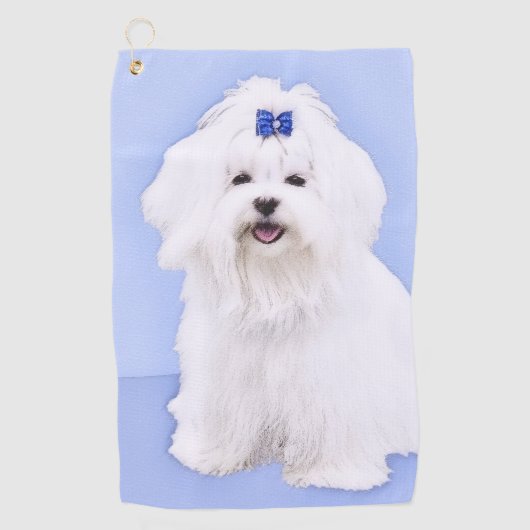 マルチーズ絵画ズ – かわいいオリジナルドッグアート ゴルフタオル (正面)