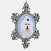 マルチーズ絵画ズ – かわいいオリジナルドッグアート スノーフレークピューターオーナメント (左)