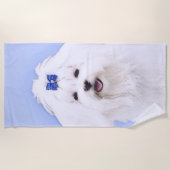 マルチーズ絵画ズ – かわいいオリジナルドッグアート ビーチタオル (正面)