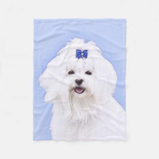 マルチーズ絵画ズ-かわいいオリジナルドッグアート フリースブランケット (正面)