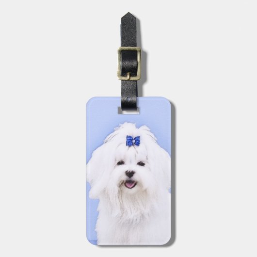 マルチーズ絵画ズ – かわいいオリジナルドッグアート ラゲッジタグ (正面縦)