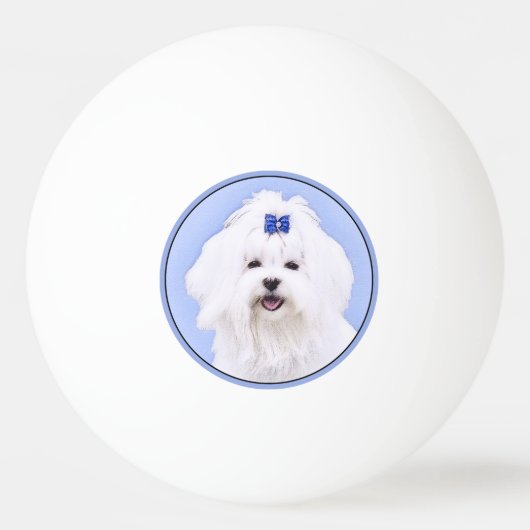 マルチーズ絵画ズ – かわいいオリジナルドッグアート 卓球ボール (正面)