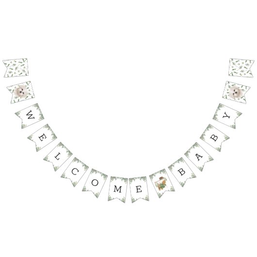 マルチーズ緑の赤ちゃんシャワーパピーバンティングフラグ バンティングフラッグ (全)