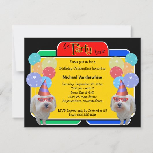 マルチーズ誕生日バーカー 招待状 (正面)