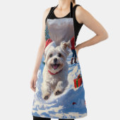 マルチーズ走ドッグの雪とクリスマスハット エプロン (インサイチュ)