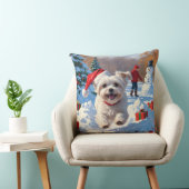 マルチーズ走ドッグの雪とクリスマスハット クッション (椅子)