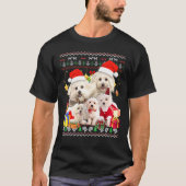 マルチーズ醜いクリスマスセーターサンタハット Tシャツ (正面)