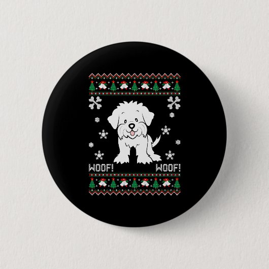 マルチーズ醜いクリスマスセーター 缶バッジ (正面)