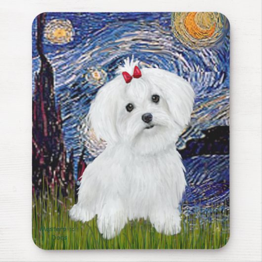 マルチーズ8匹の子犬 - 星空 マウスパッド (正面)