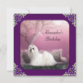 マルチーズ&さくらんぼブロッサムパークパープルフレーム 招待状 (正面)