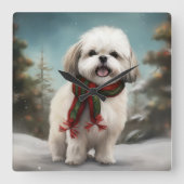 マルチーズ＋ツー＋犬＋雪＋クリスマス スクエア壁時計 (正面)