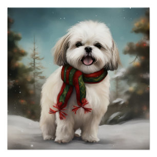 マルチーズ＋ツー＋犬＋雪＋クリスマス ポスター