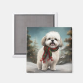 マルチーズ+ツー+犬+雪+クリスマス マグネット (正面/裏面)