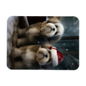 マルチーズ+ツー 雪のソリ クリスマスの飾り マグネット (横)